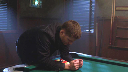 Dean wracks up the pool balls with his elbows.